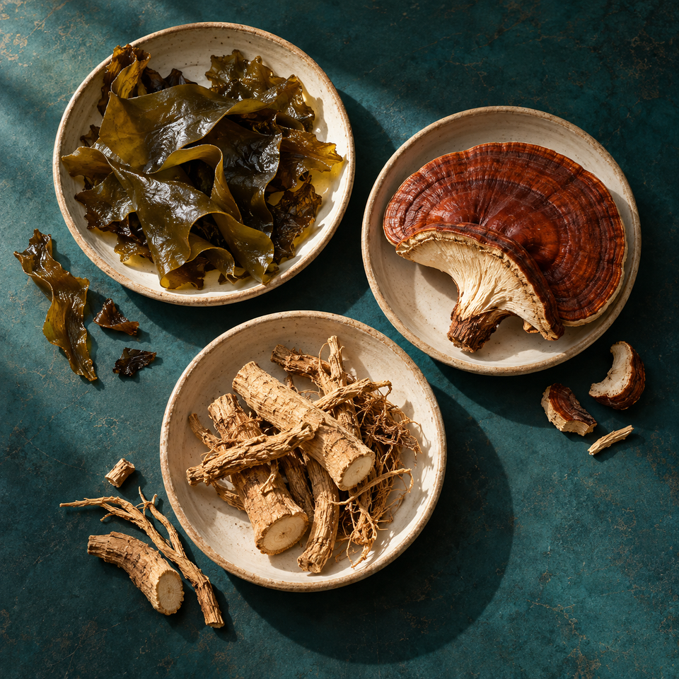 Original editorial ingredient study of brown seaweed, a functional mushroom and botanical roots