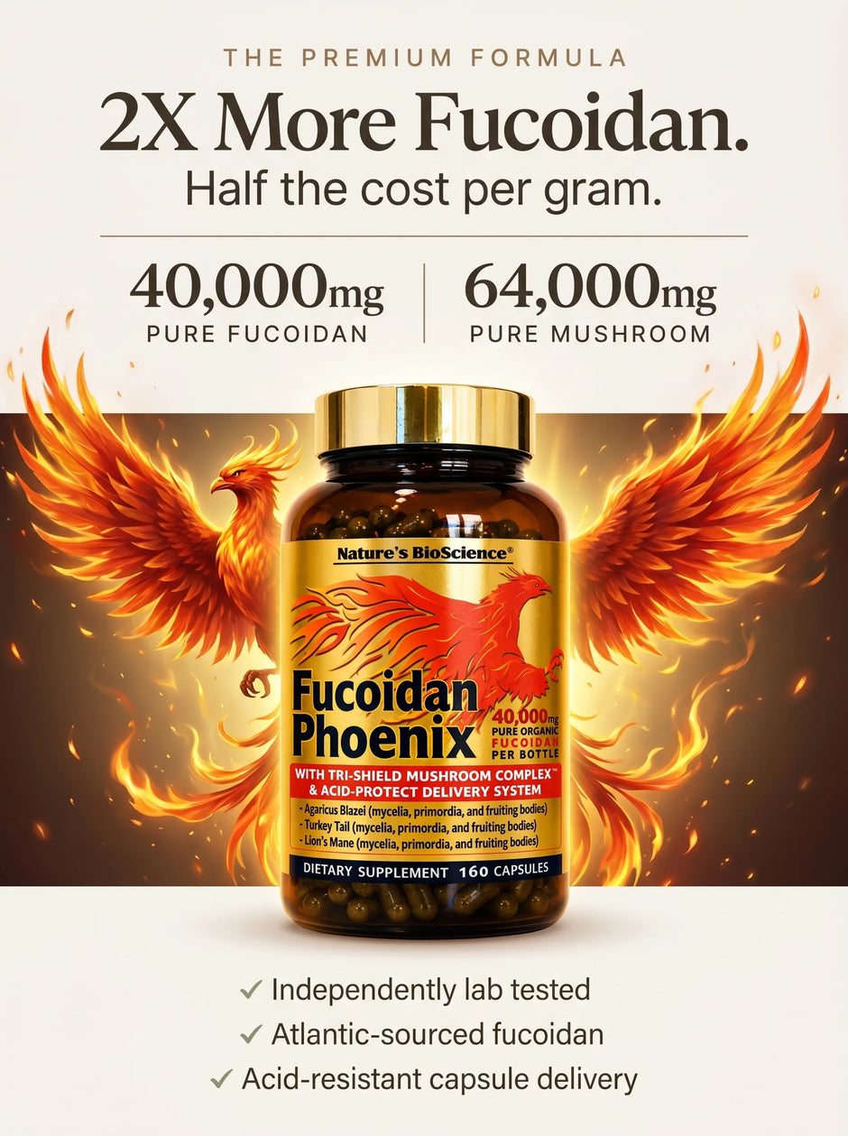 Fucoidan Phoenix™ — Premium Fucoidan + Tri-Shield Mushroom Complex (160 Acid-Resistant Capsules)