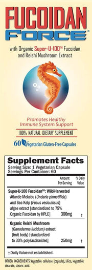 Fucoidan Force front label and Supplement Facts
