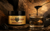 ShilaForce resin with a spoon, warm mineral water and Himalayan stone