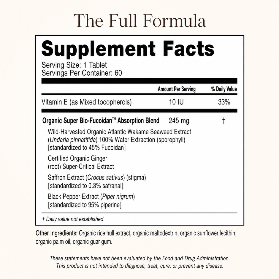 Organic Fucoidan — Super Bio-Fucoidan™ Absorption Blend with Wakame & Vitamin E (60 Tablets)